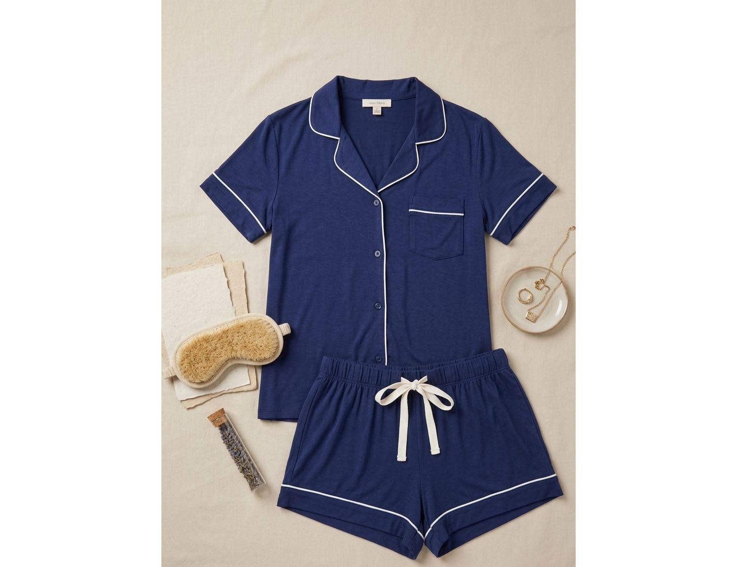 Women's Notched Collar Short Sleeve Button-Up Pajama Set