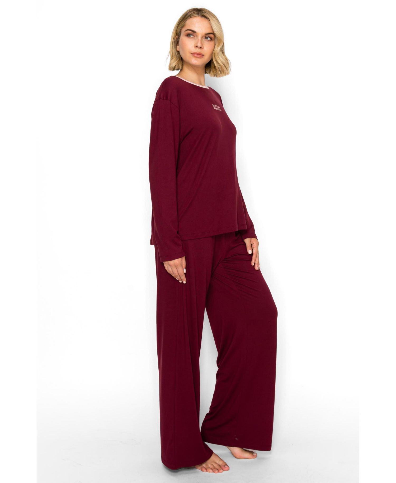 Women's Yummy Jersey Crew Neck Print Top and Wide Leg Pants Set