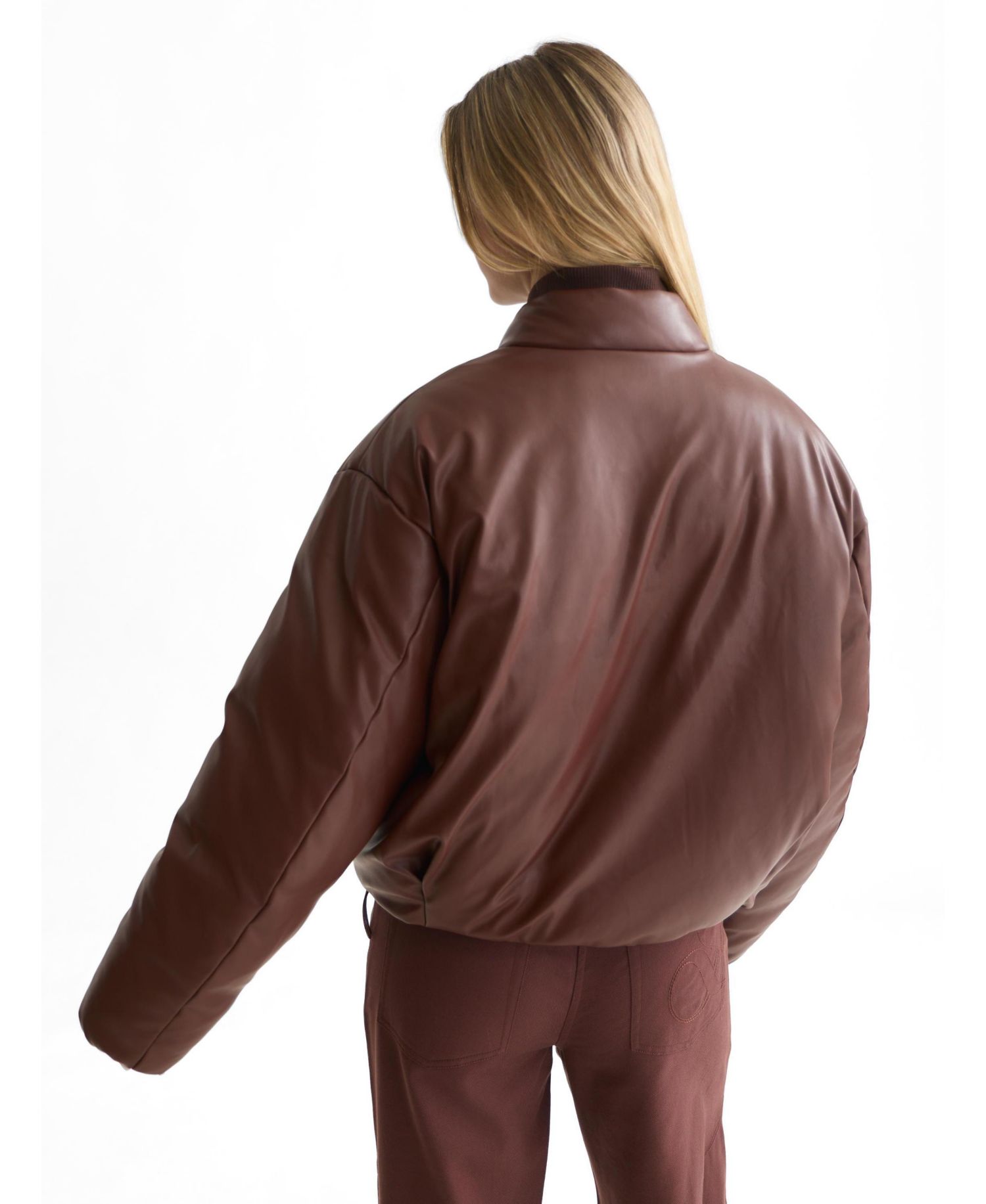 Women's Faux Leather Short Bomber Jacket