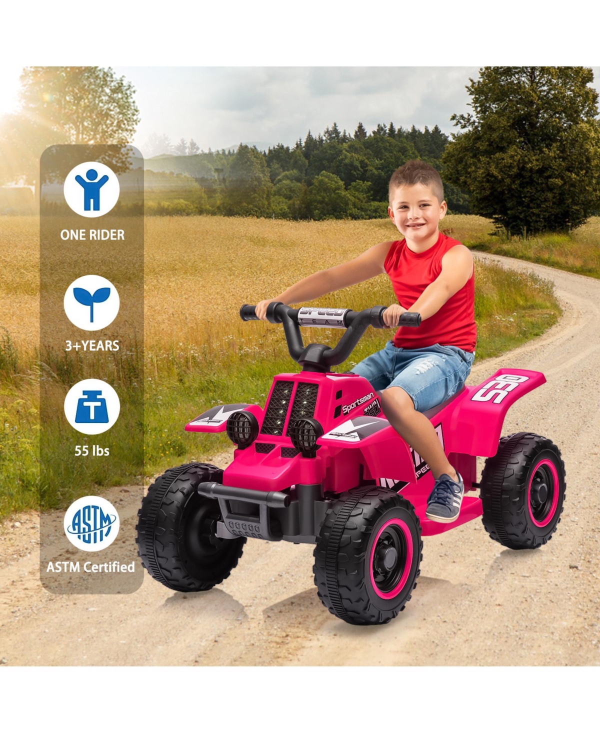 homfan Electric 4-Wheeler Ride On Atv, 6V Battery Powered, 1.76MPH Max Speed, Rubber Handles, Push-Button Accelerator