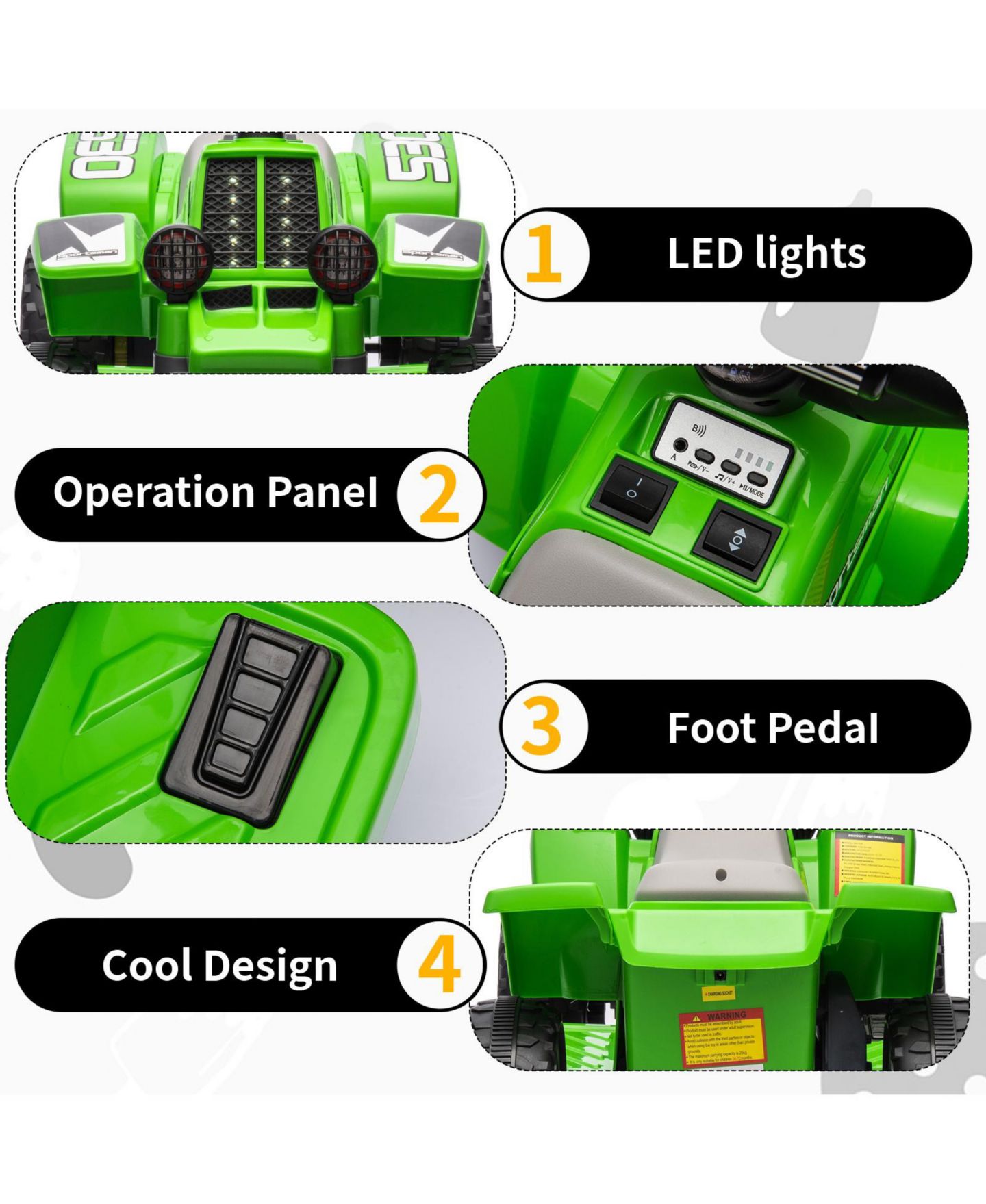 Детская игрушка homfan Electric 4-Wheeler Ride-On ATV, 6V Battery Powered, Push-Button Accelerator, Up to 55 lbs, Ages 3+, цвет: Зелёный — фото 6