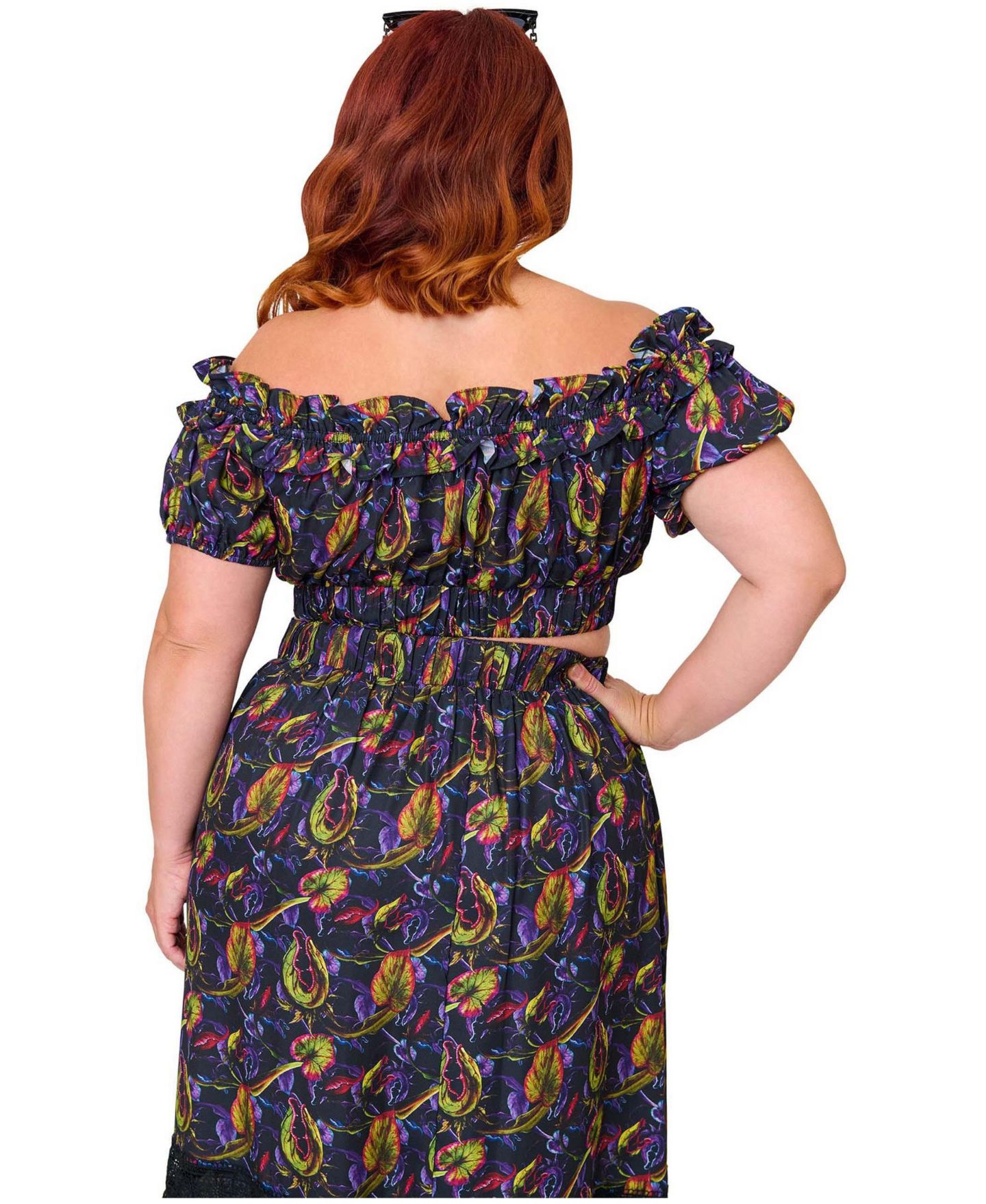 Женский топ Unique Vintage Plus Size 1970s Ruffle Up Crop, цвет: Чёрный с принтом, вариант 1 — фото 2