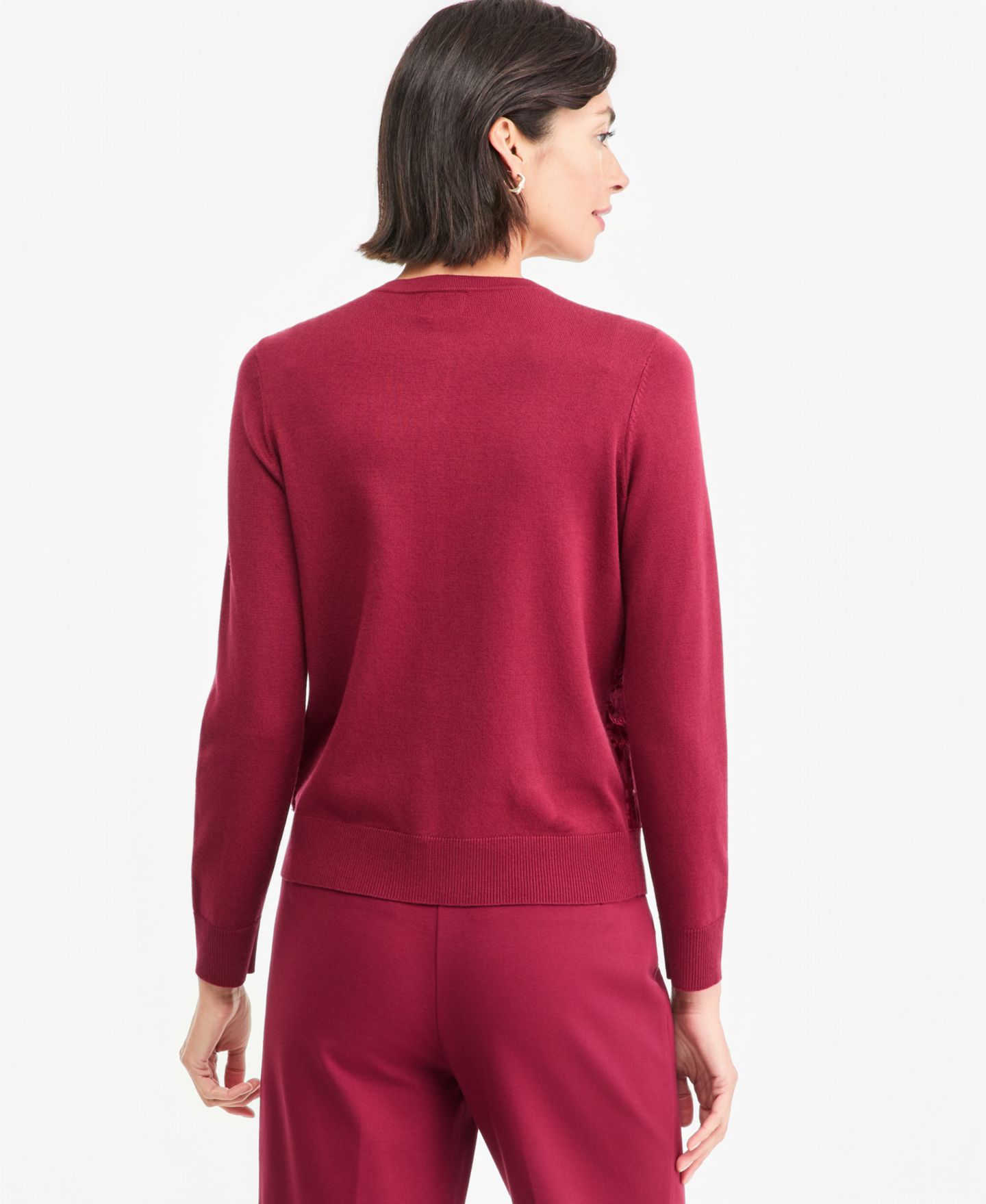 Женский кардиган JM Collection Petite Burnout Velvet Cardigan, цвет: Вишнёвый — фото 3