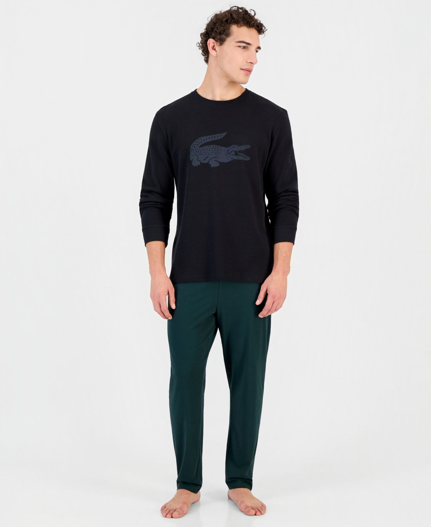Men's Waffle-Knit Long-Sleeve Sleep Shirt