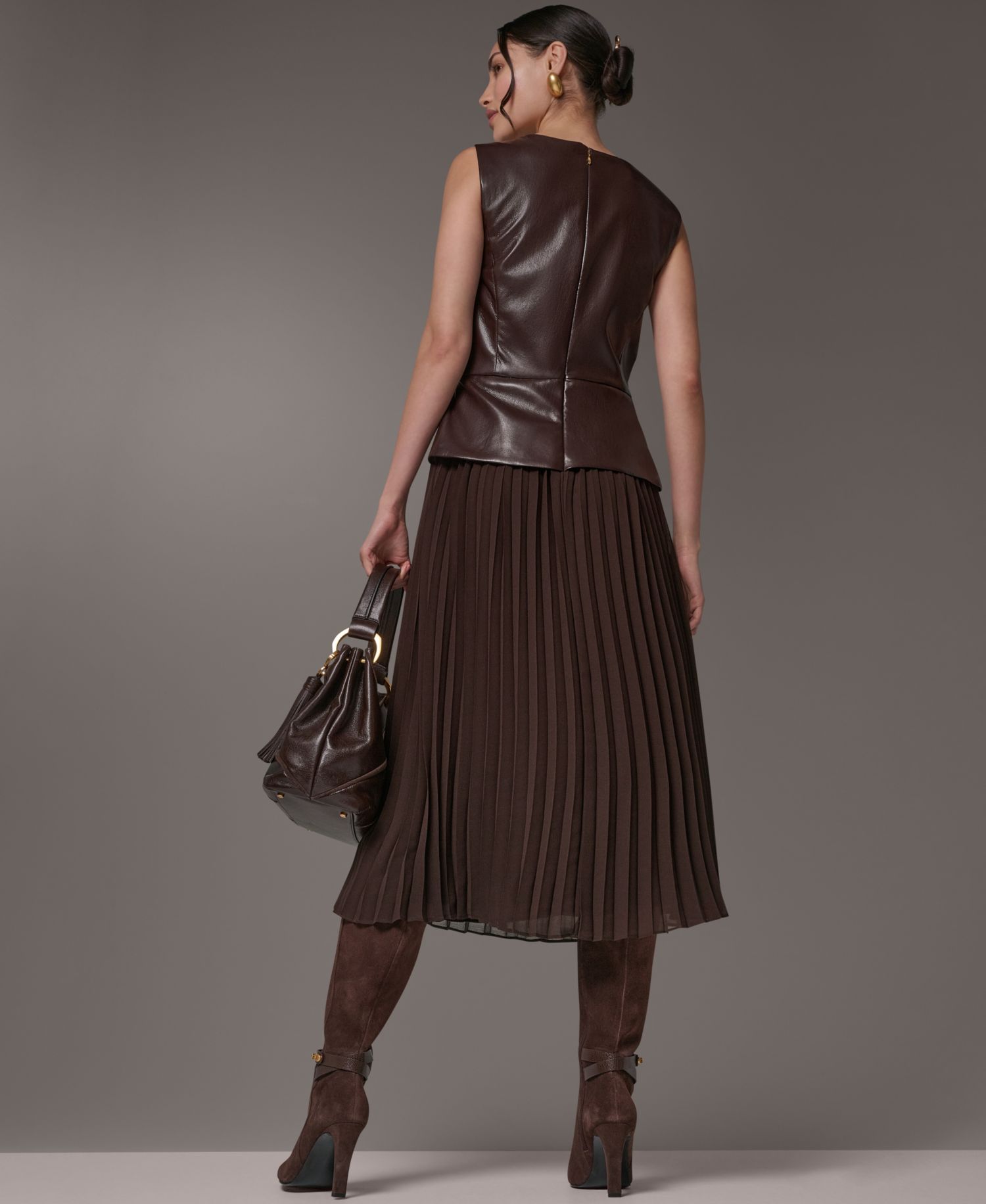 Petite Boat-Neck Faux-Wrap A-Line Midi Dress