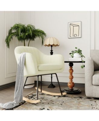 Comfortable Chenille Upholstered Rocking Chair for Living Room, Modern Wooden Lounge Accent Chair, Relaxation and Support