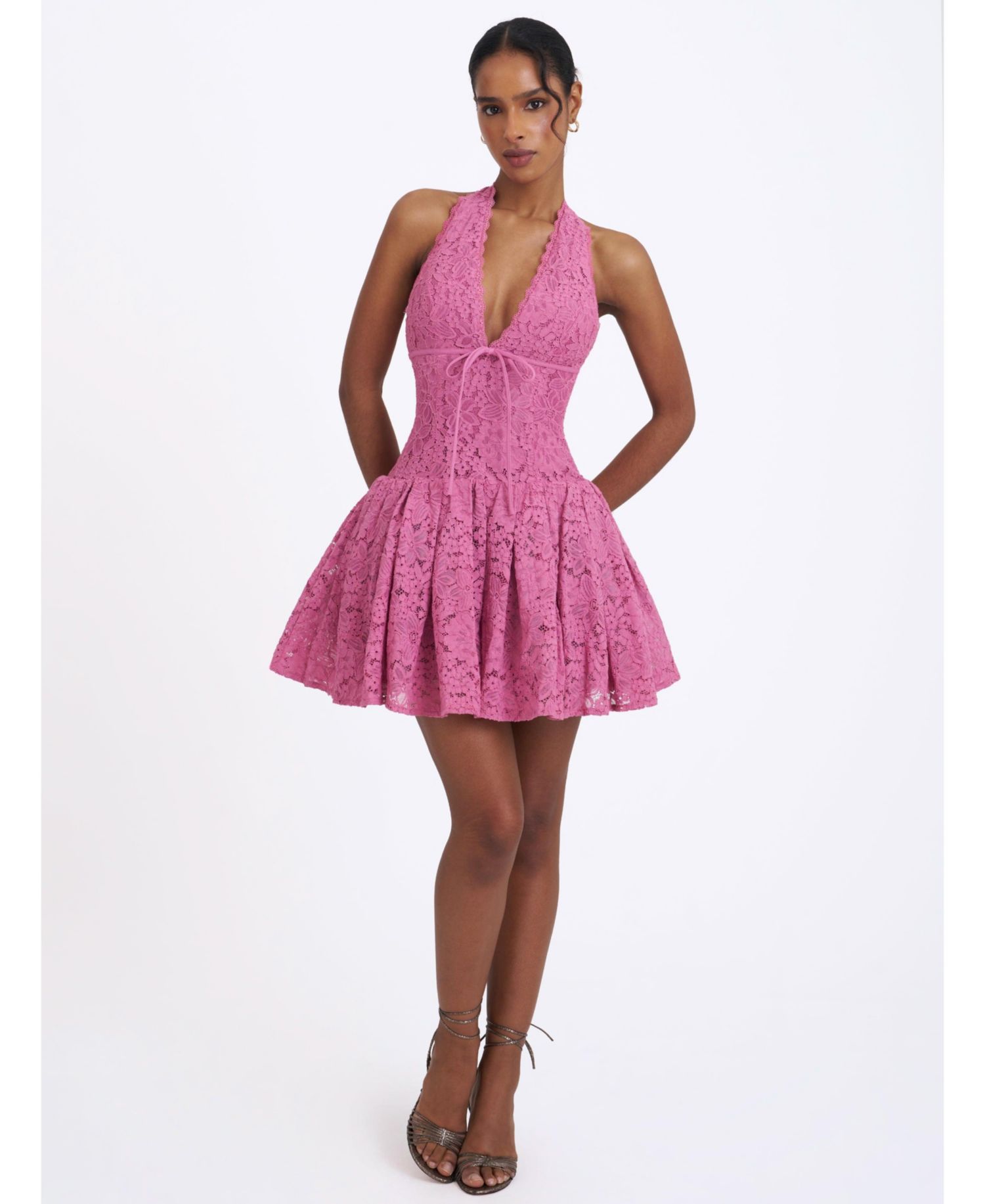 Women's Karla Halter Drop-Waist Lace Mini Dress