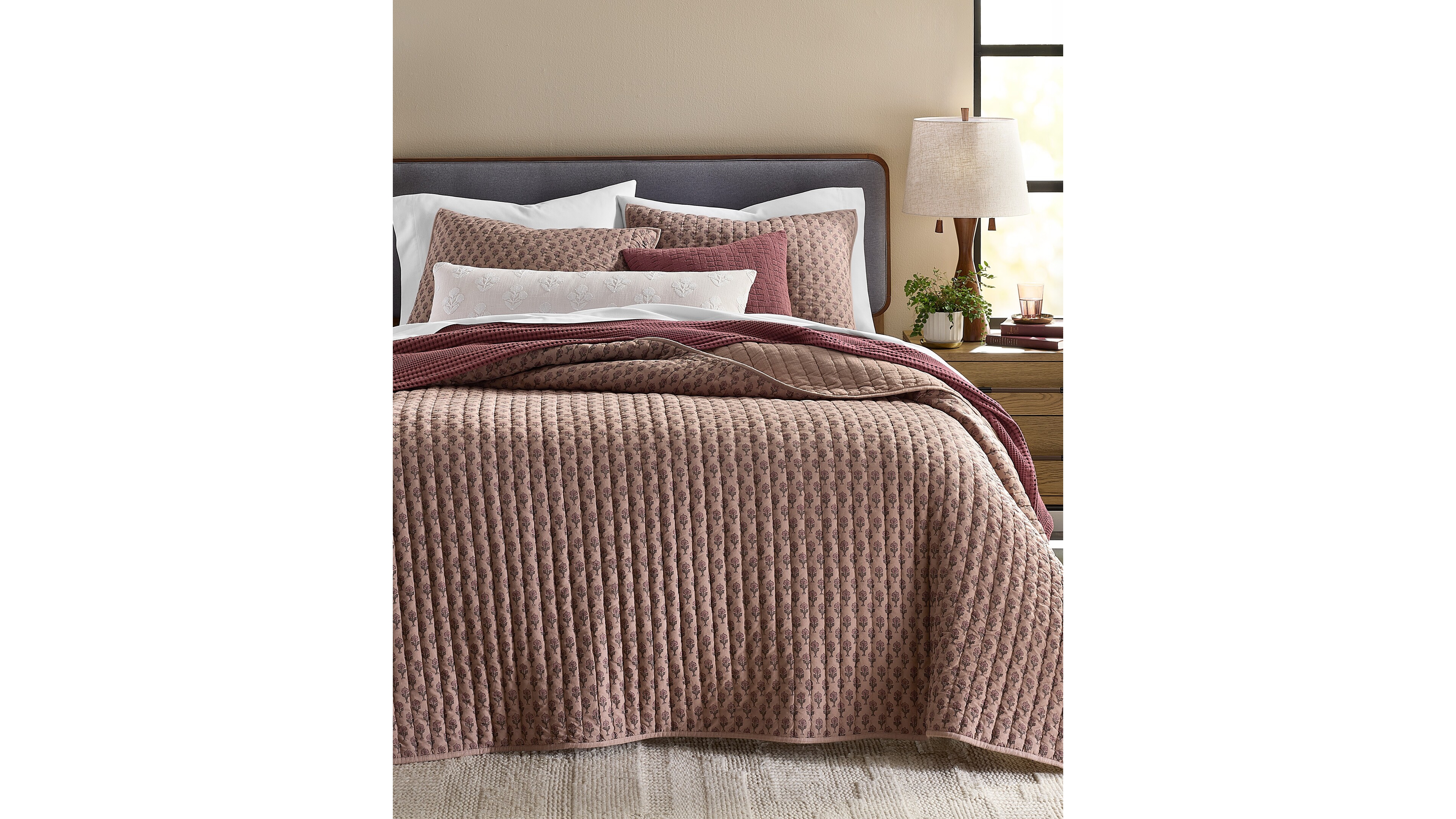 Oake Plum Floral 3-Piece Coverlet Set, Full/Queen, Macy's Exclusive