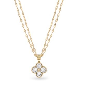 18k Gold-Plated Cubic Zirconia Clover on Double Butterfly Chain Necklace