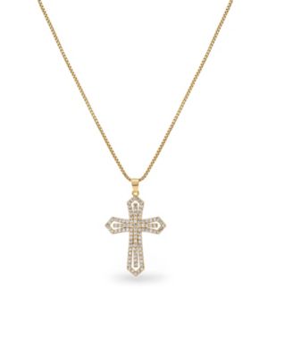 18k Gold-Plated Cubic Zirconia Cross on Box Chain Necklace