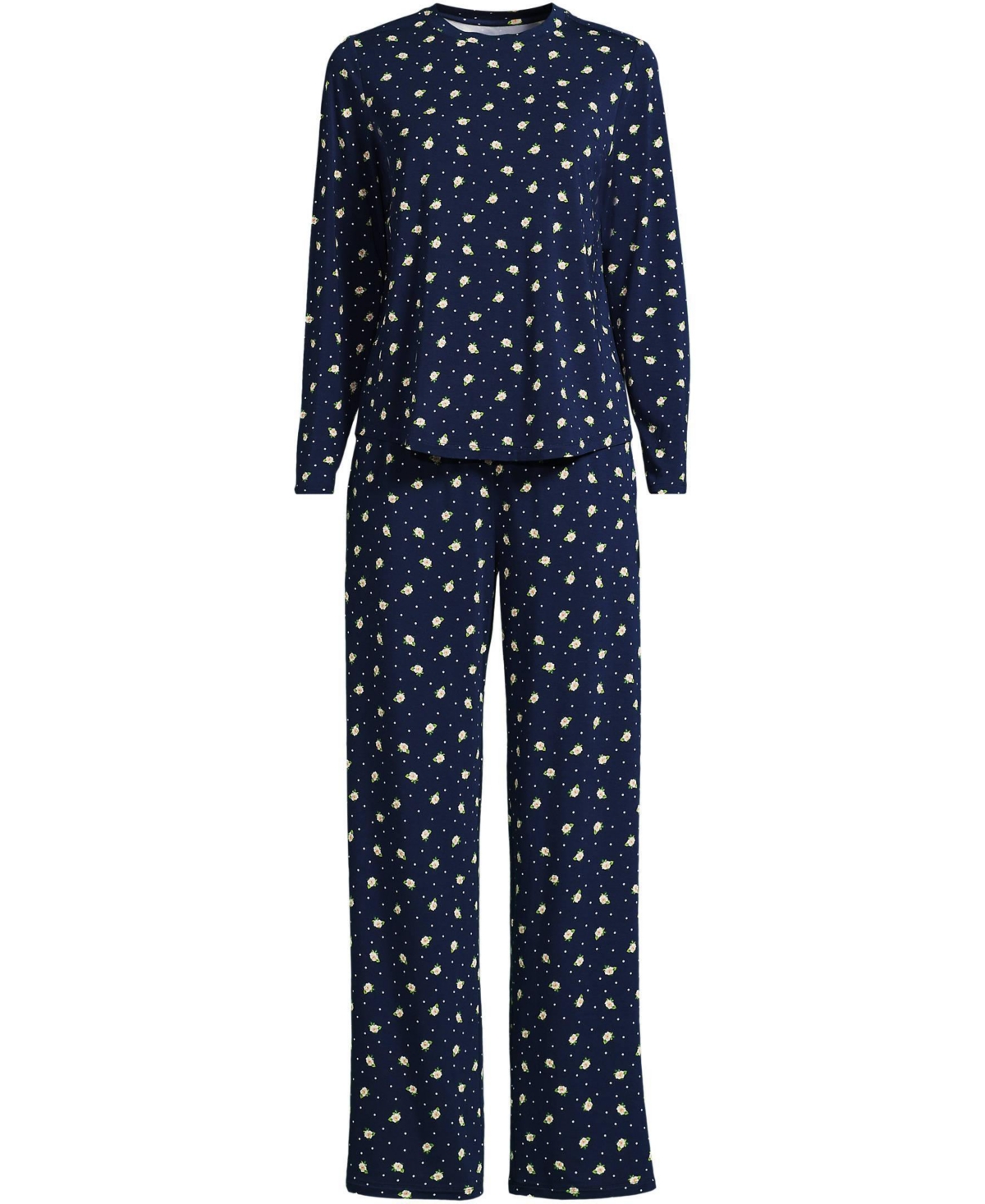 Lands' End Women's Cooling 2 Piece Pajama Set - Long Sleeve Top and Pants