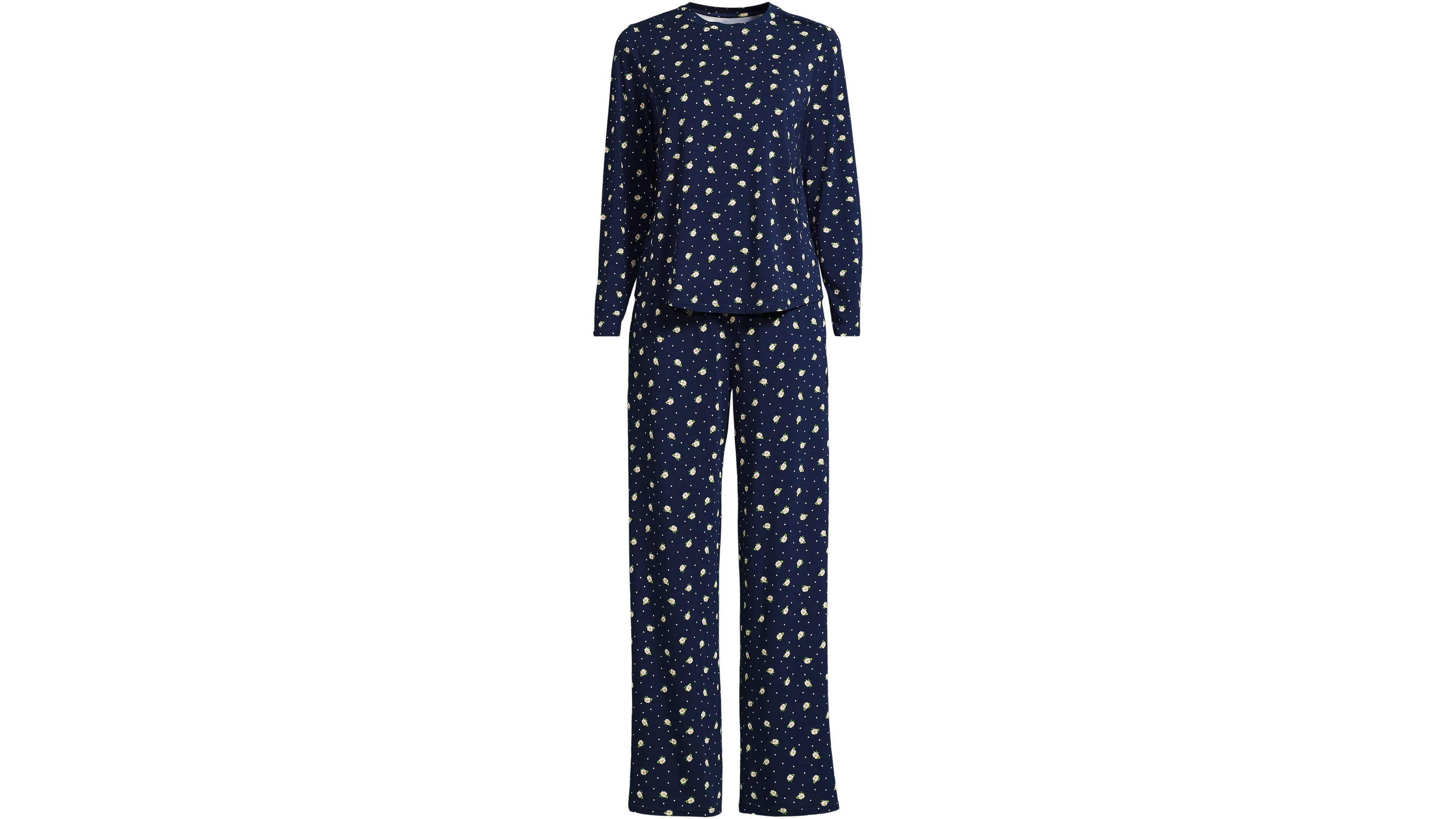 Lands' End Women's Cooling 2 Piece Pajama Set - Long Sleeve Top and Pants
