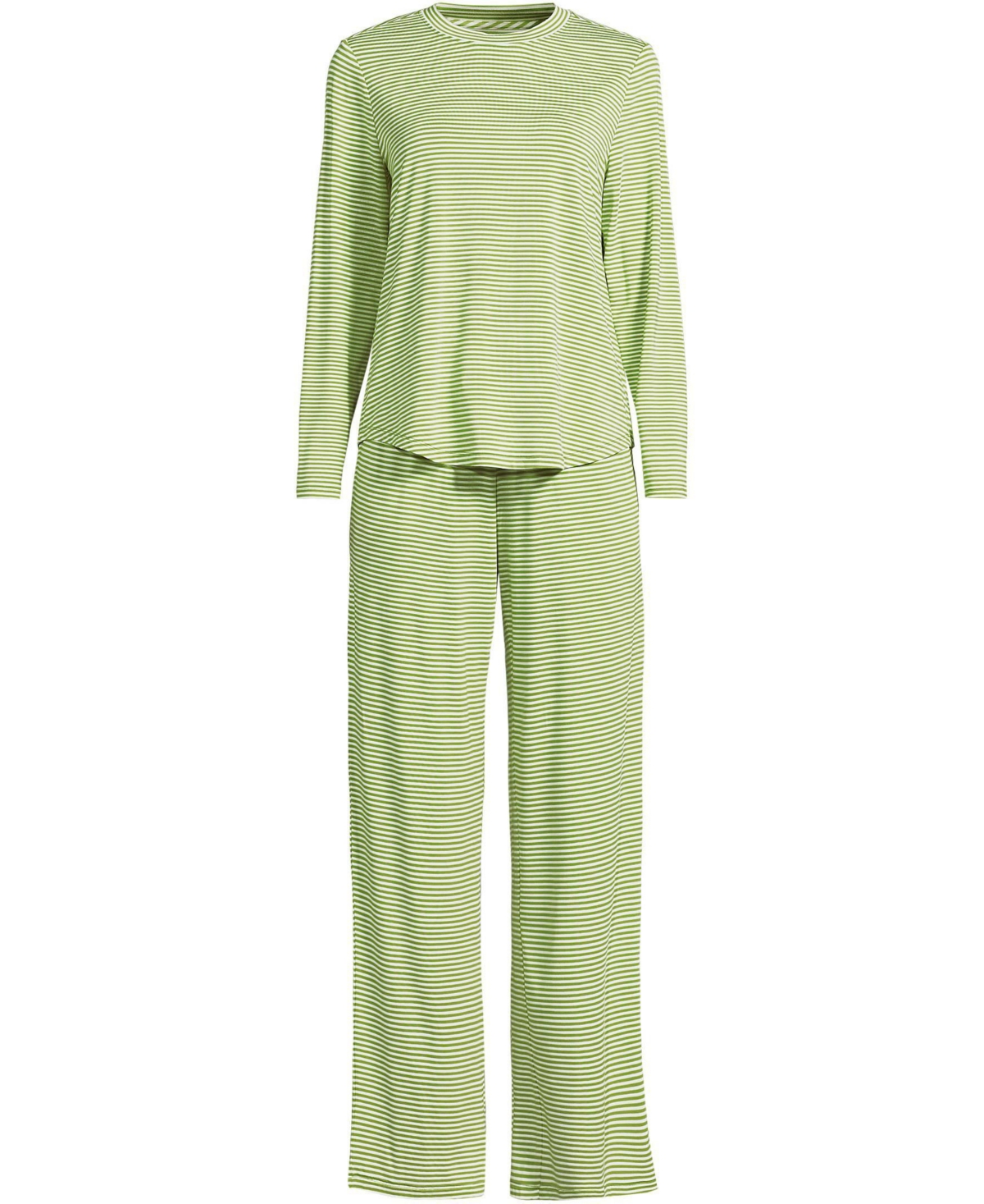 Lands' End Women's Cooling 2 Piece Pajama Set - Long Sleeve Top and Pants - Winter pear mini stripe