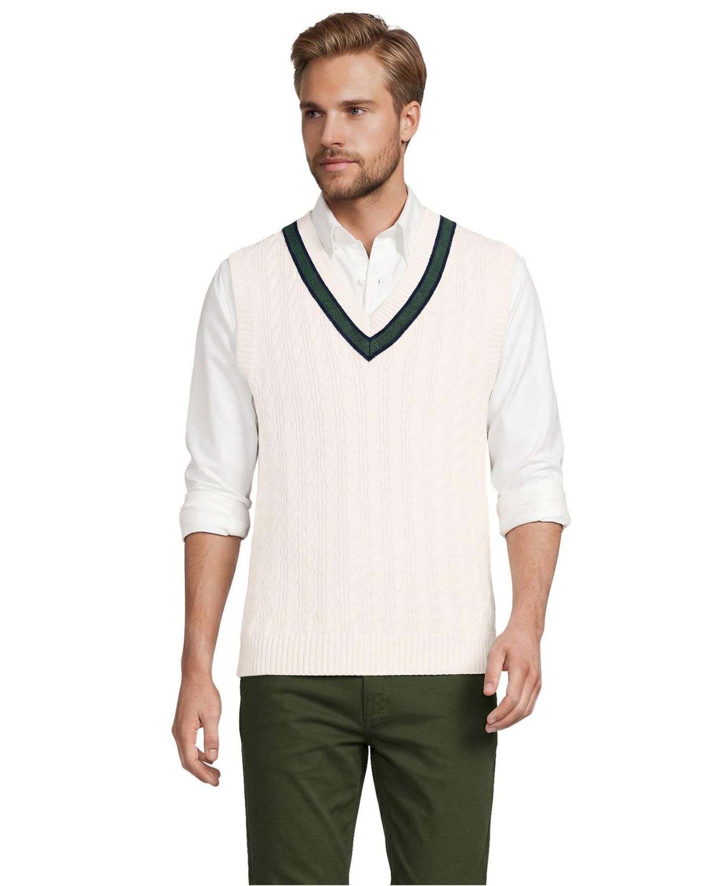 Мужской жилет Lands' End Drifter Cricket Vest, цвет: Слоновая кость латте — фото 4