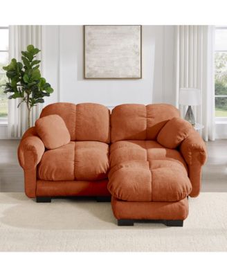 Chenille Cloud L-Shaped Loveseat Sofa Soft Padded Armrests Stylish Petal Design with Movable Ottoman