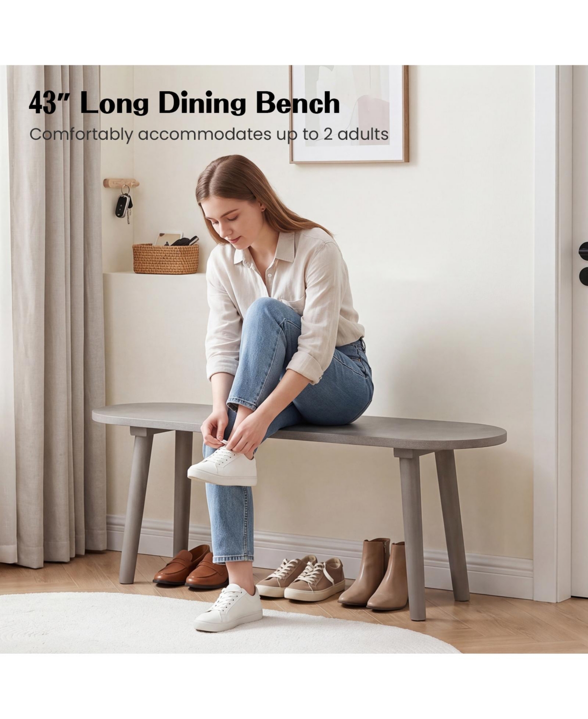 Costway 43" Solid Wood Farmhouse Dining Bench with Rubber Wood Legs