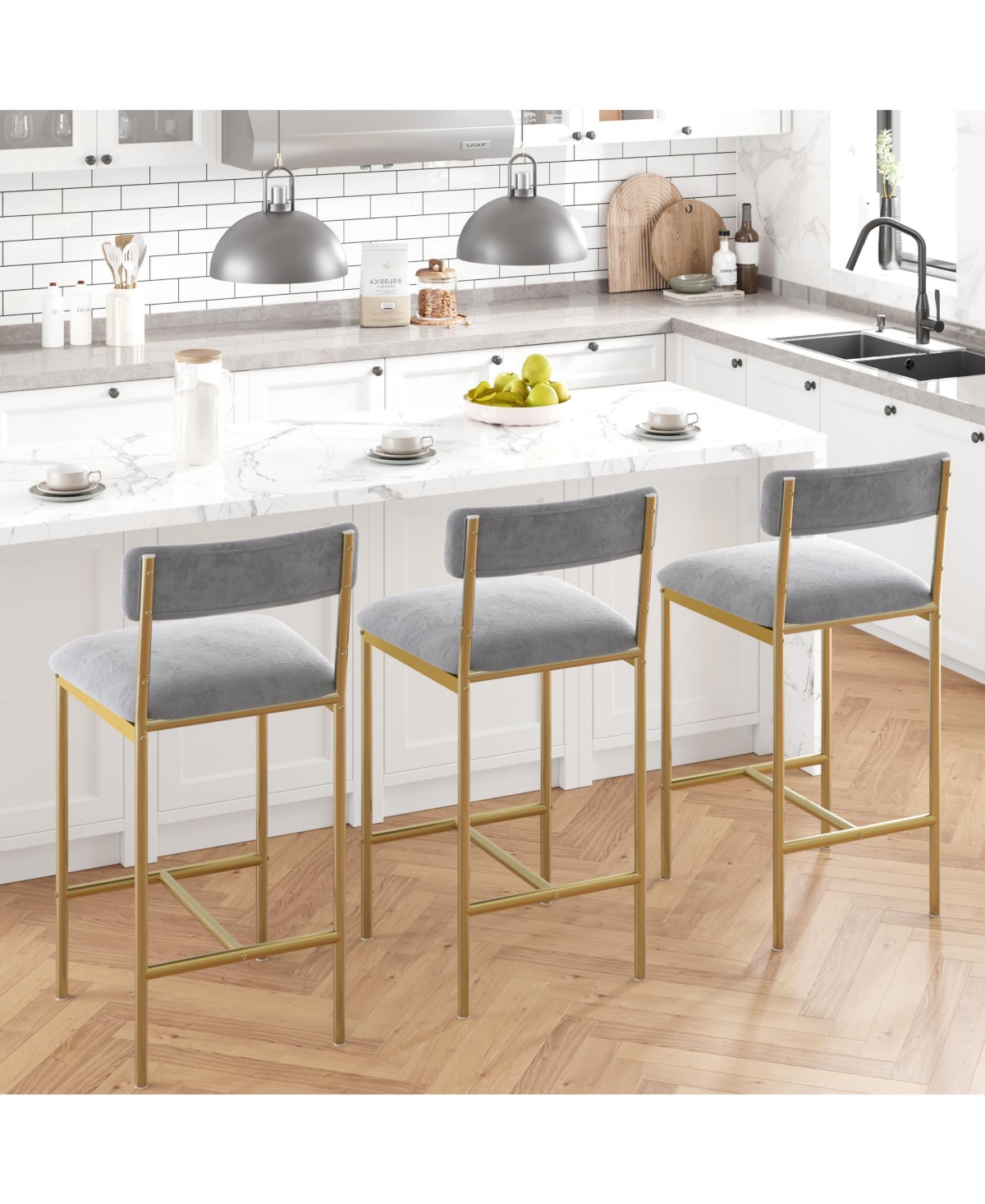 gaomon Bar Stools Set of 4, Kitchen Bar Stools with Footrest, 25.5 Inches Upholstered Bar Chairs with Frame and Ergonomic Backrest
