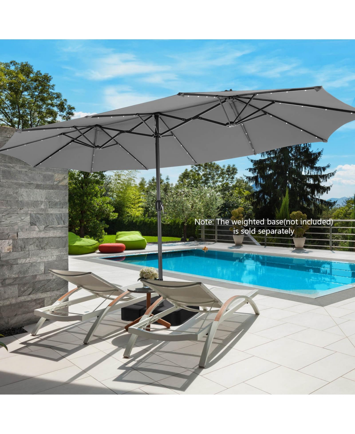 Costway 15 Twin Patio Double-Sided Umbrella 48 Solar Led Lights Crank Outdoor