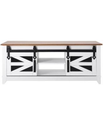 Farmhouse Coffee Table with Sliding Barn Doors and Shelves