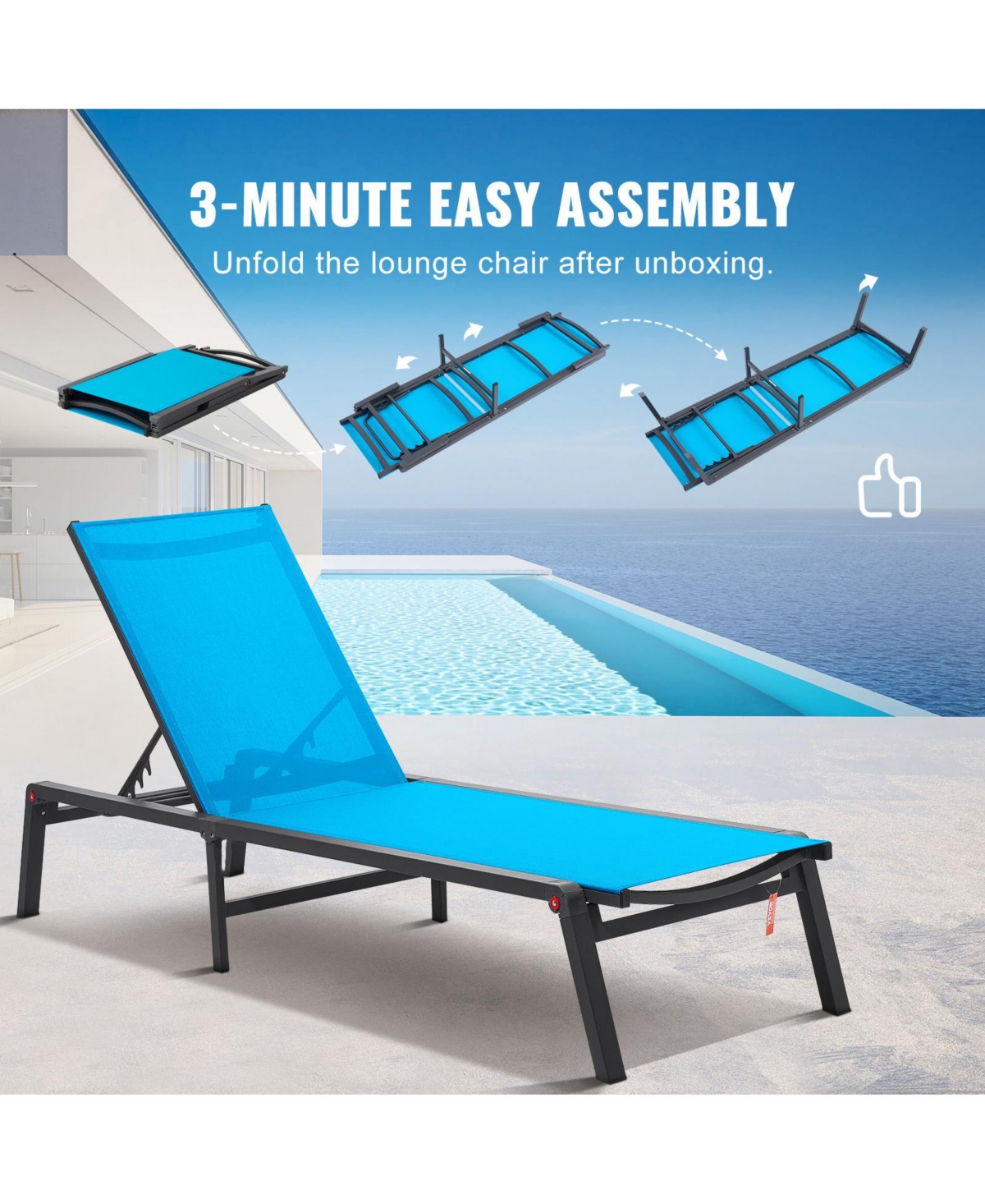 Sugift 2-Piece Aluminum Outdoor Chaise Lounge Chairs with 5-Position Adjustable Folding Recliner