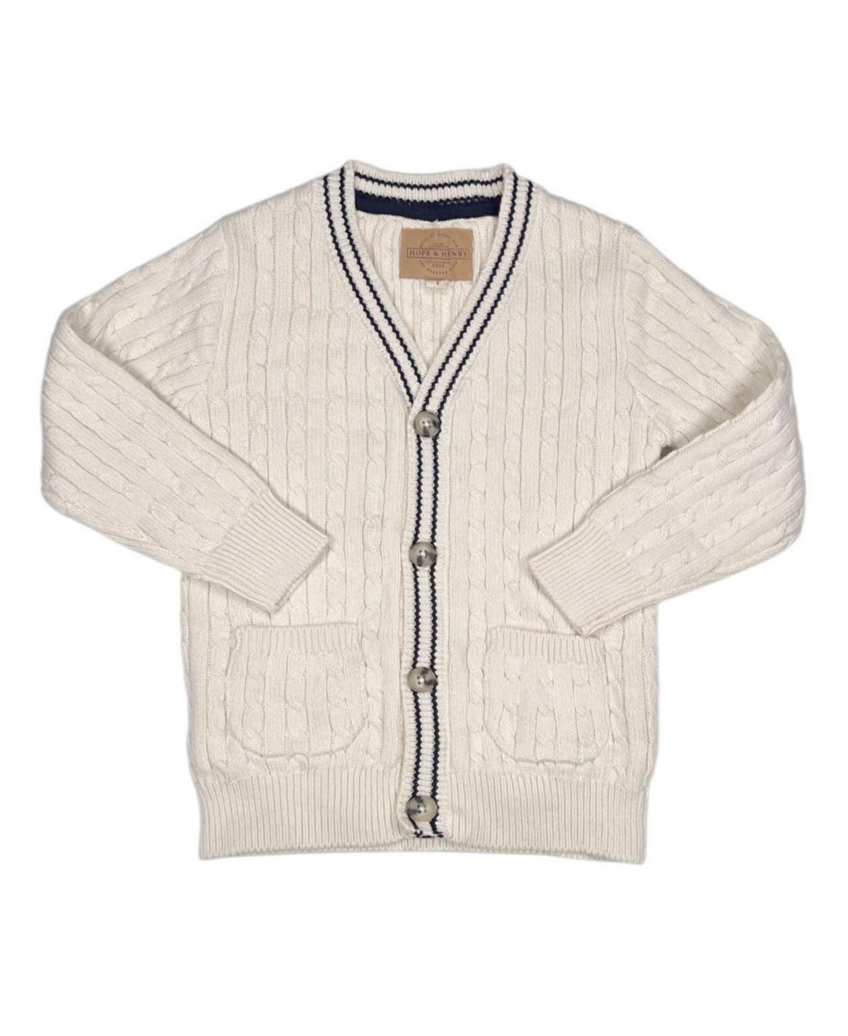 Hope & Henry Little and Big Boys' S- Xl Organic Cable Cardigan Sweater with Tipping