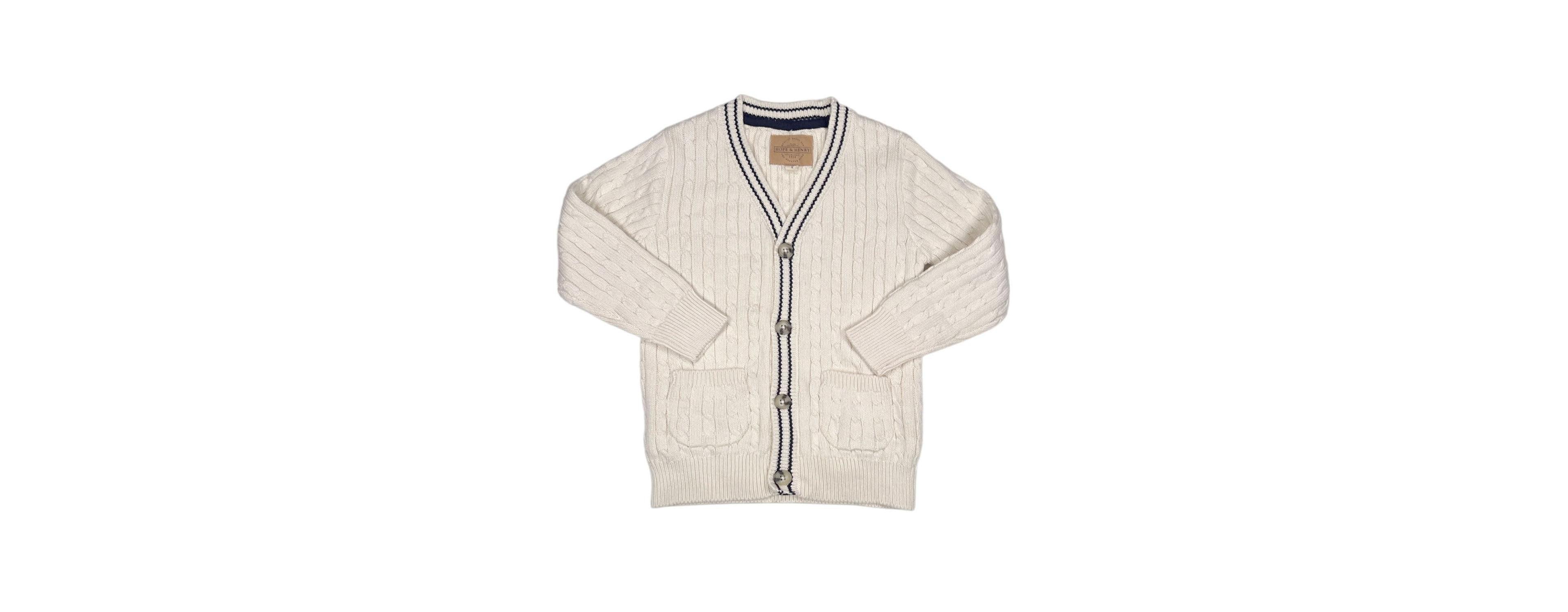 Hope & Henry Little and Big Boys' S- Xl Organic Cable Cardigan Sweater with Tipping