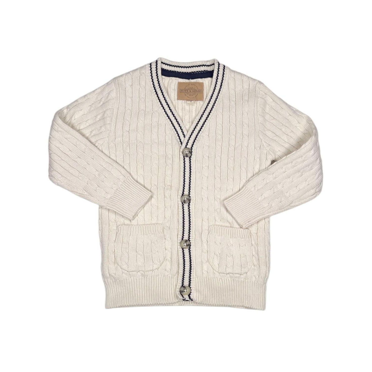 Little and Big Boys' S- XL Organic Cable Cardigan Sweater with Tipping
