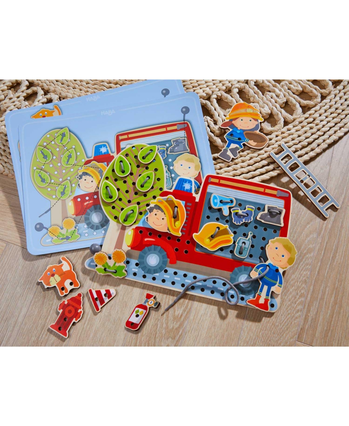 Haba Fire Engine Rescue Threading Fine Motor Skills 38-Piece Activity, Ages 3+