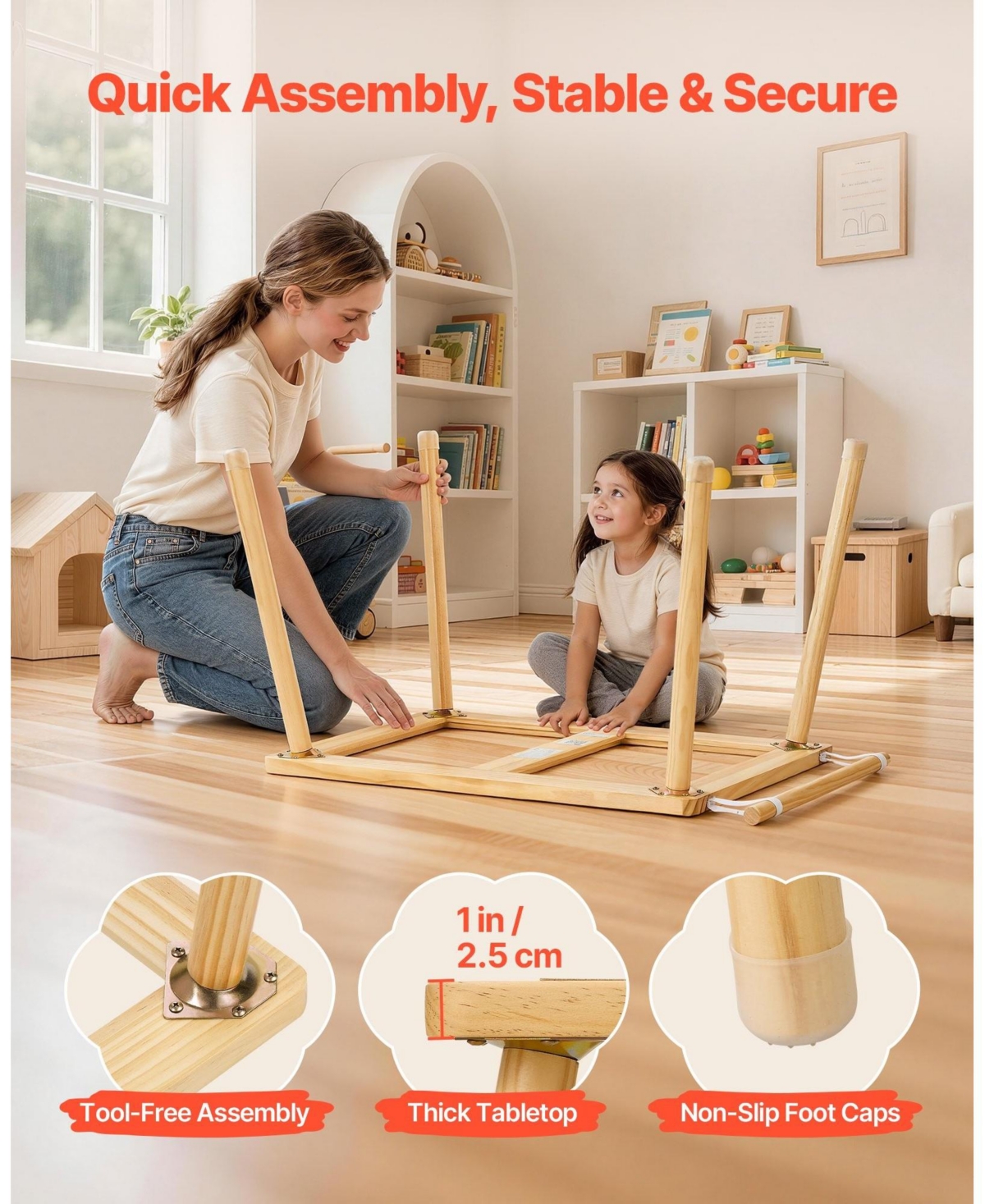Sugift Wooden Kids Double-Sided Sensory Activity Table with 2 Stools, Non-Slip Feet, Ages 3+