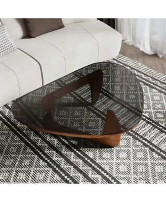 35.8 Inch Mid Century Glass Coffee Table, Base Modern Accent Table for Living Room Bedroom and Office