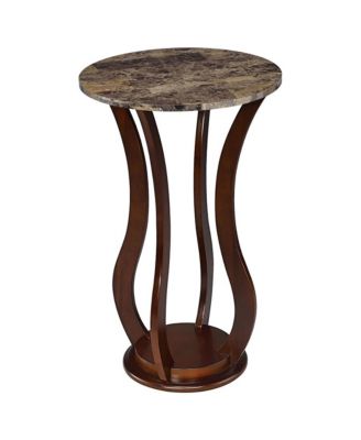 Round Accent Table with Faux Marble Top, Rubberwood and MDF Pedestal Side Table, 28.5"H
