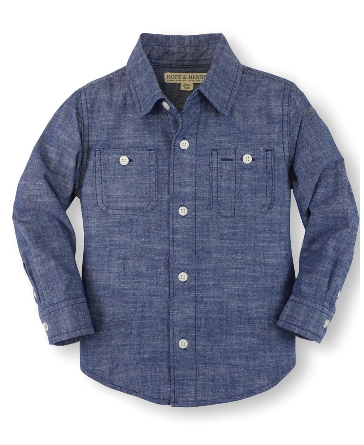 Hope & Henry Little and Big Boy's (S-xl)Organic Long Sleeve Chambray Shirt - Blue chambray
