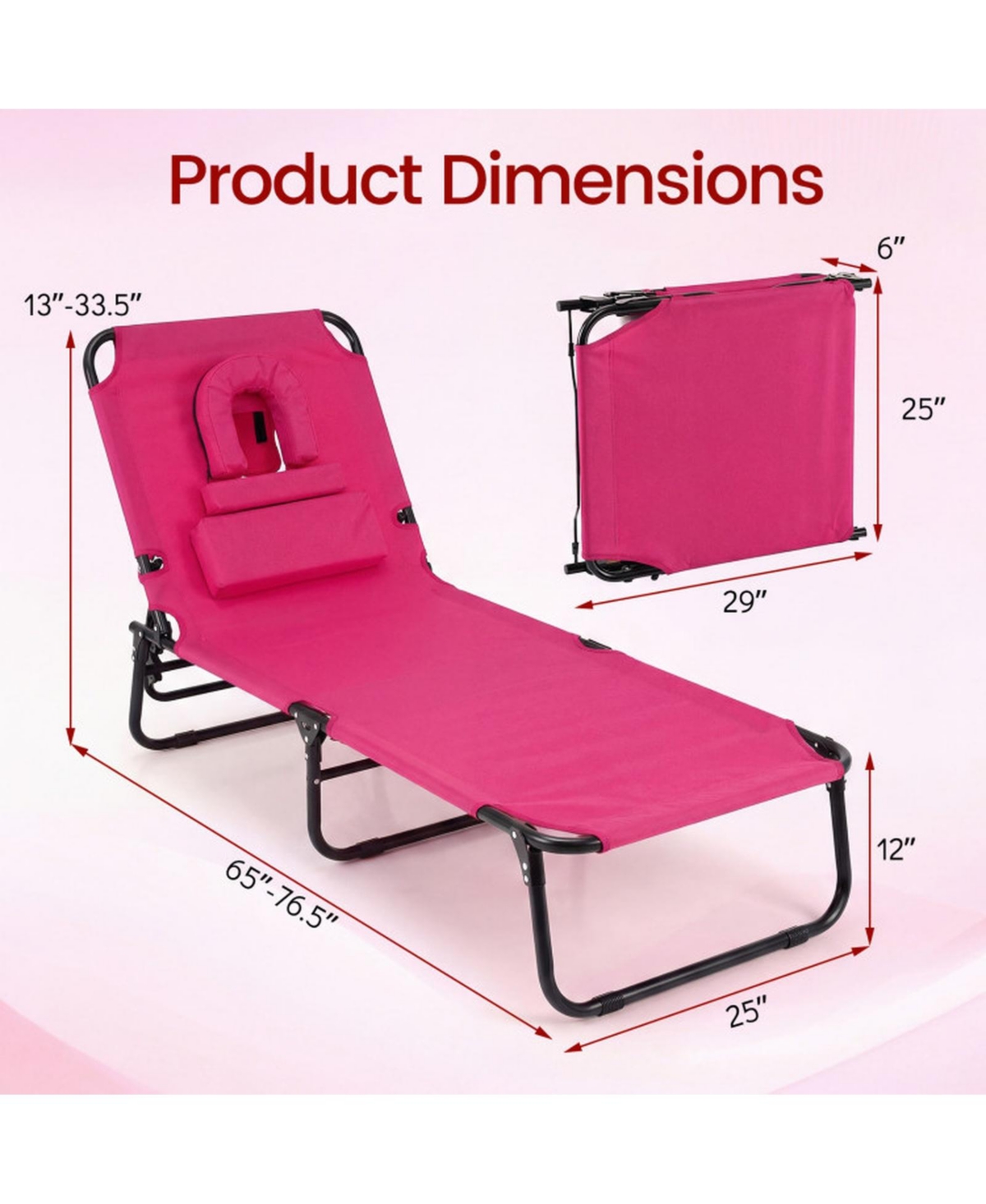 Gouun Set of 2 Folding Face Down Tanning Chair with Face Hole and 3 Removable Pillows