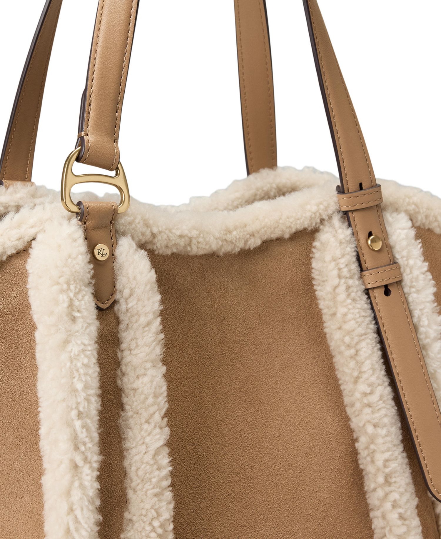 Tasha Suede Shearling Trim Small Tote Bag