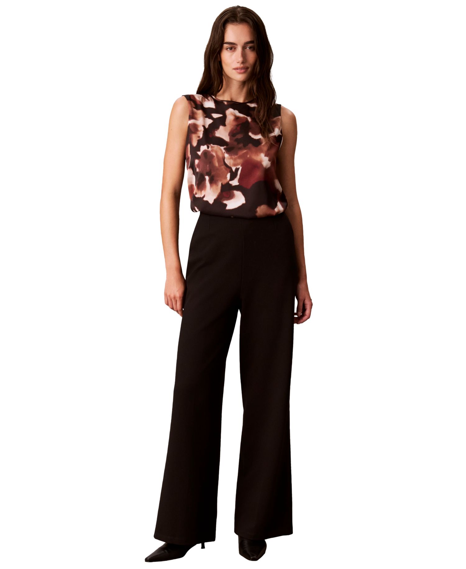 Petite Sleeveless Crewneck Floral-Print Tank