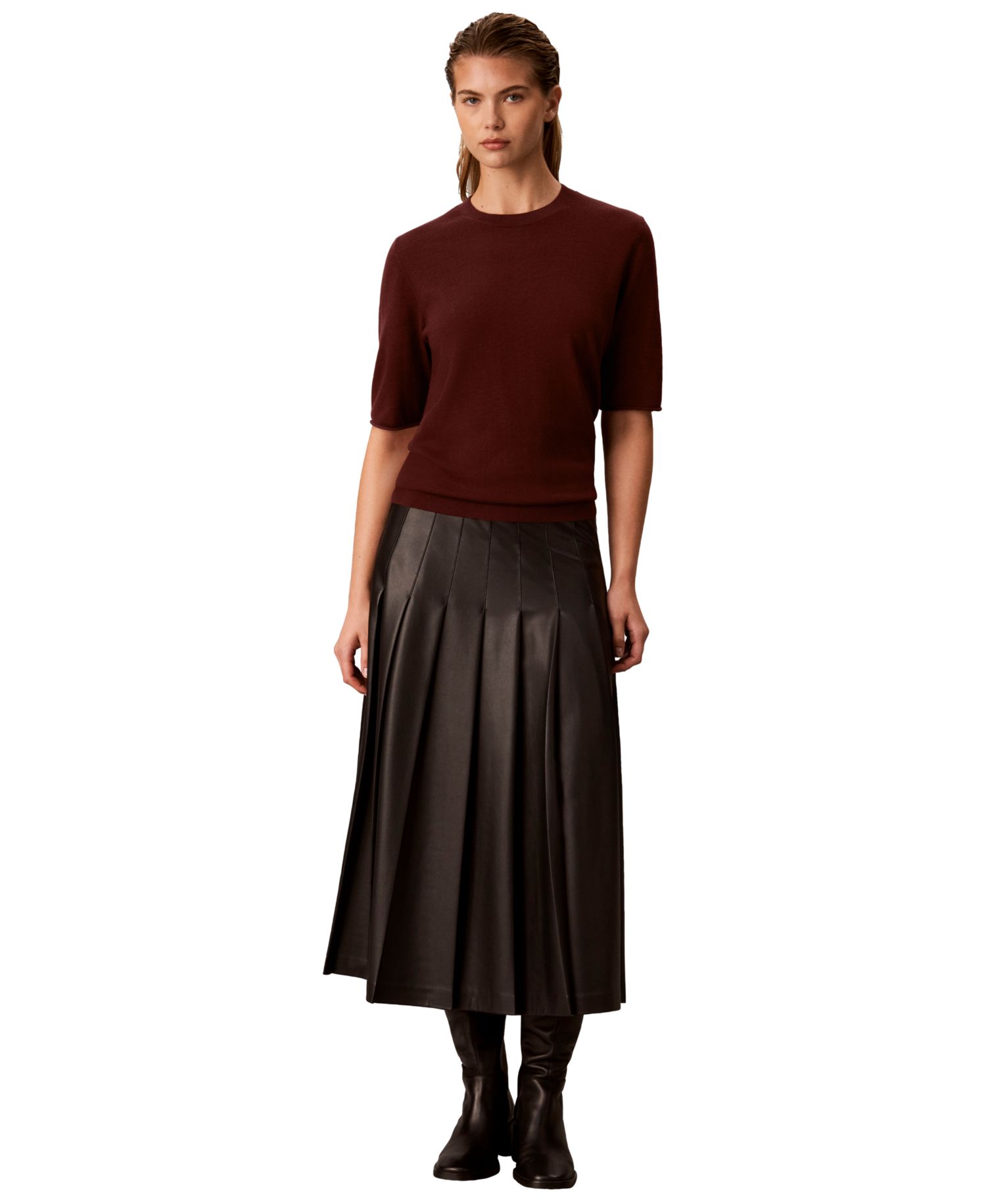 Petite Roll-Tab Short-Sleeve Crewneck Sweater