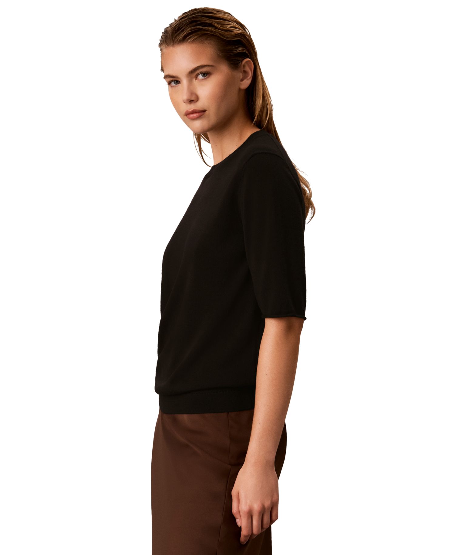 Petite Roll-Tab Short-Sleeve Crewneck Sweater