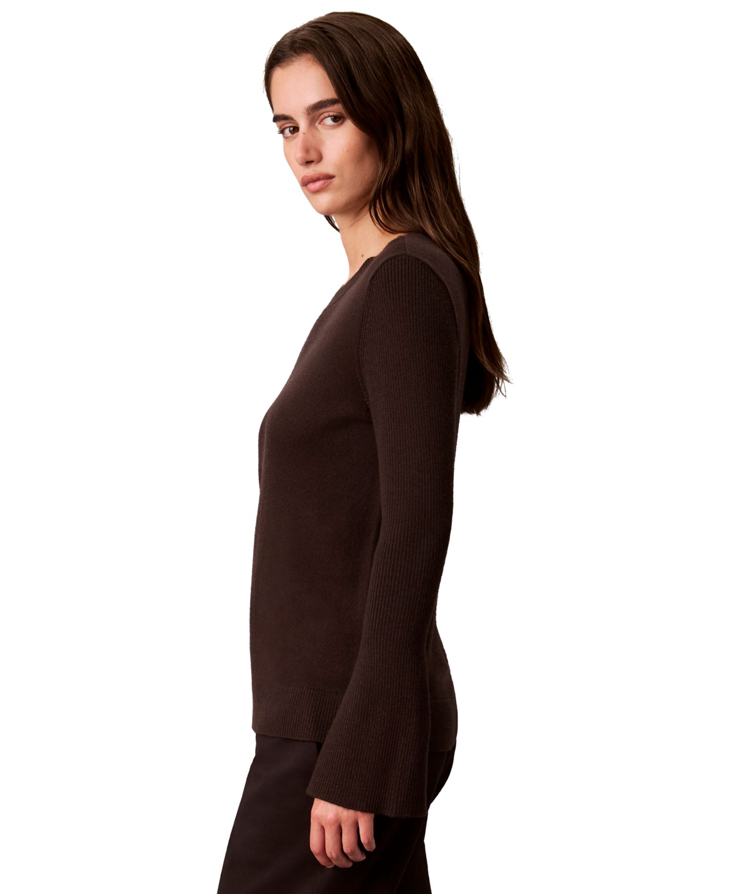 Petite Ribbed Sculpted-Sleeve Crewneck Sweater