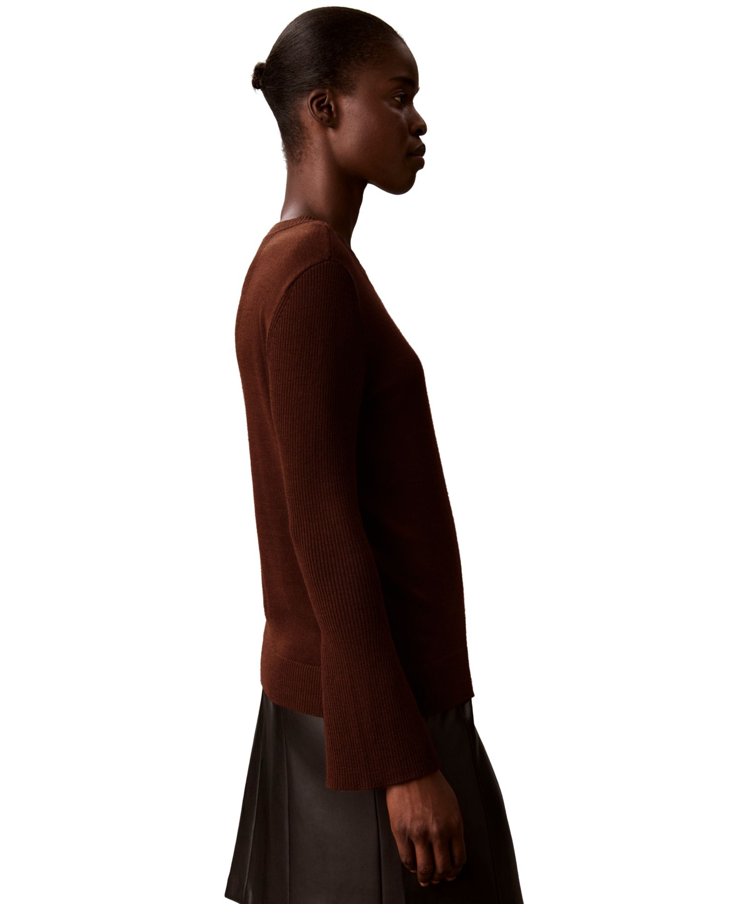 Petite Ribbed Sculpted-Sleeve Crewneck Sweater