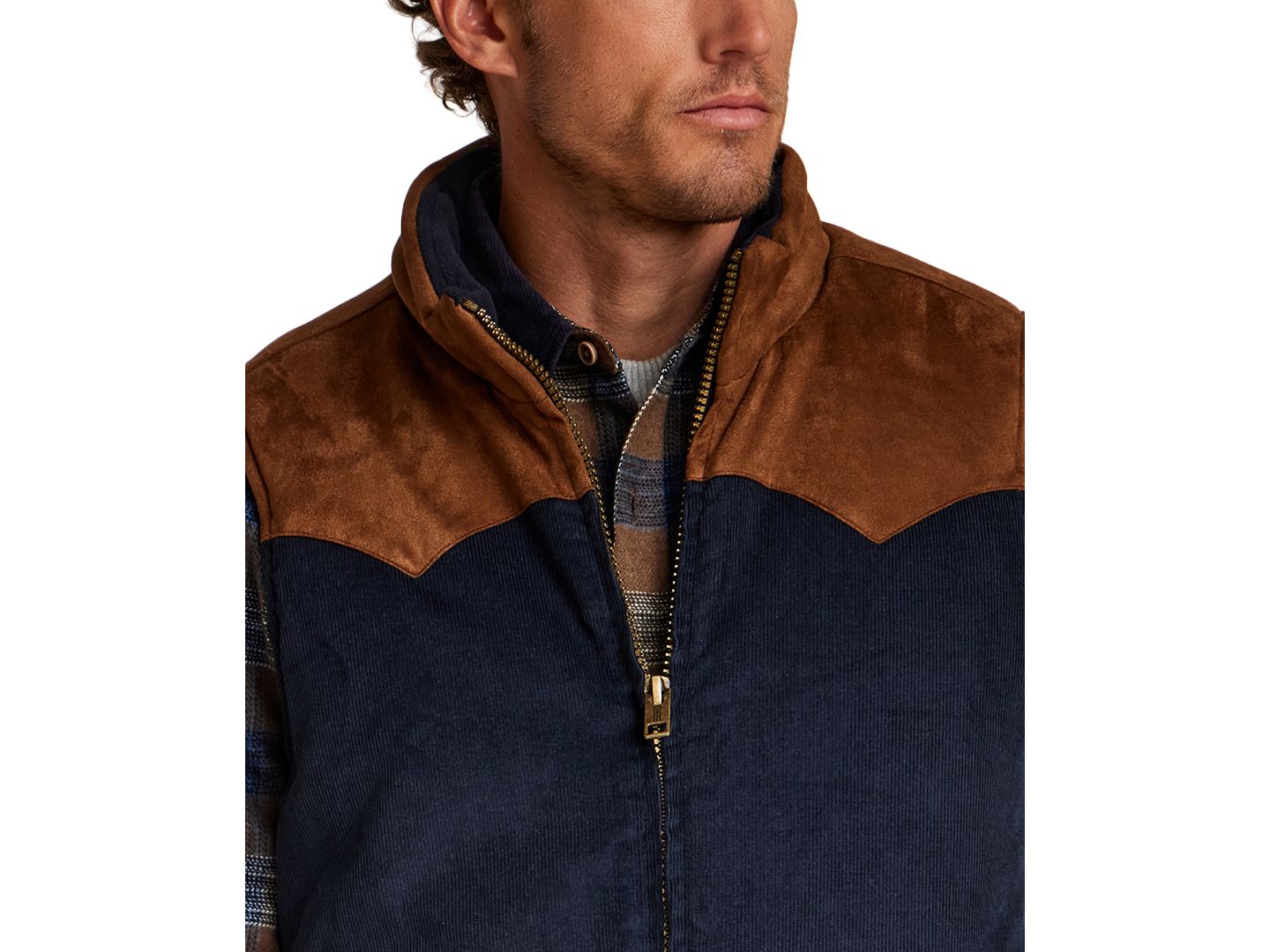 Мужской жилет Weatherproof Vintage Western Cord Suede Vest, цвет: Коричневый тёмно-синий — фото 3