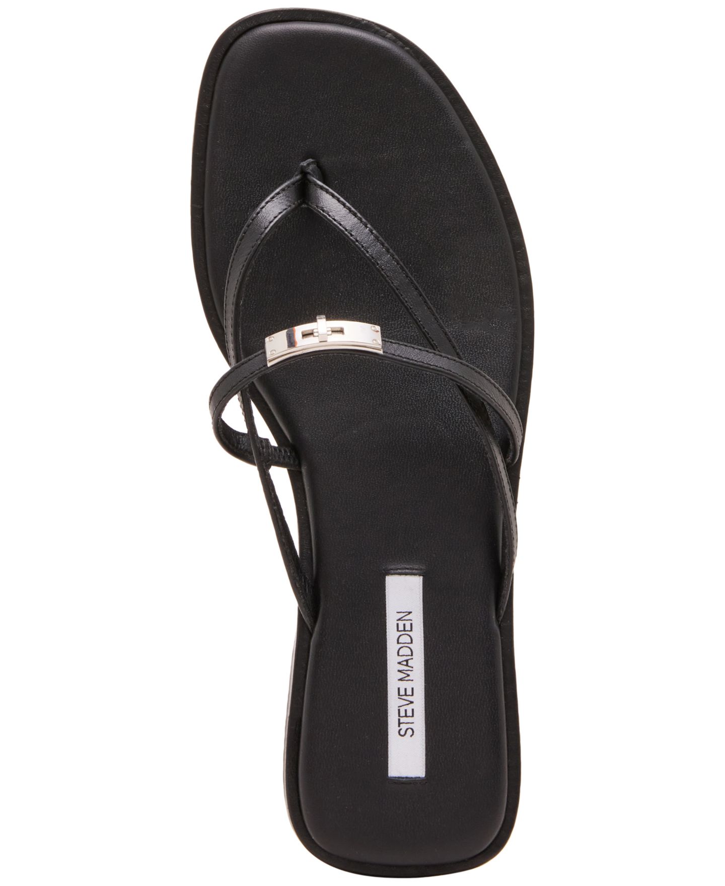 Женские сандалии Steve Madden Catalina Turnlock Strappy Flat Thong, цвет: Чёрный кожаный — фото 4