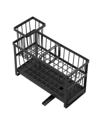 2-Tier Kitchen Sink Caddy Organizer with Brush Holder Divider and Rotatable Drainage Spout