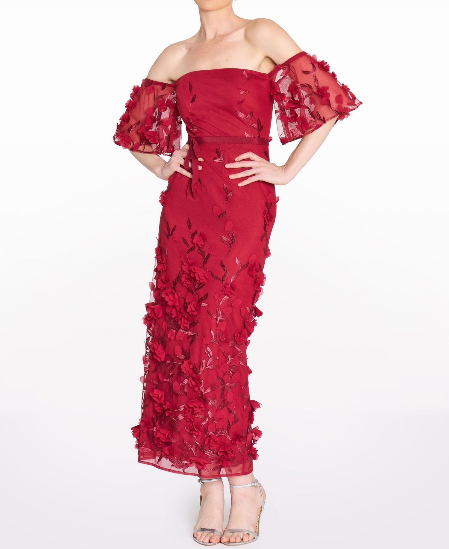 Women's 3D Floral Off-the-Shoulder Midi Dress