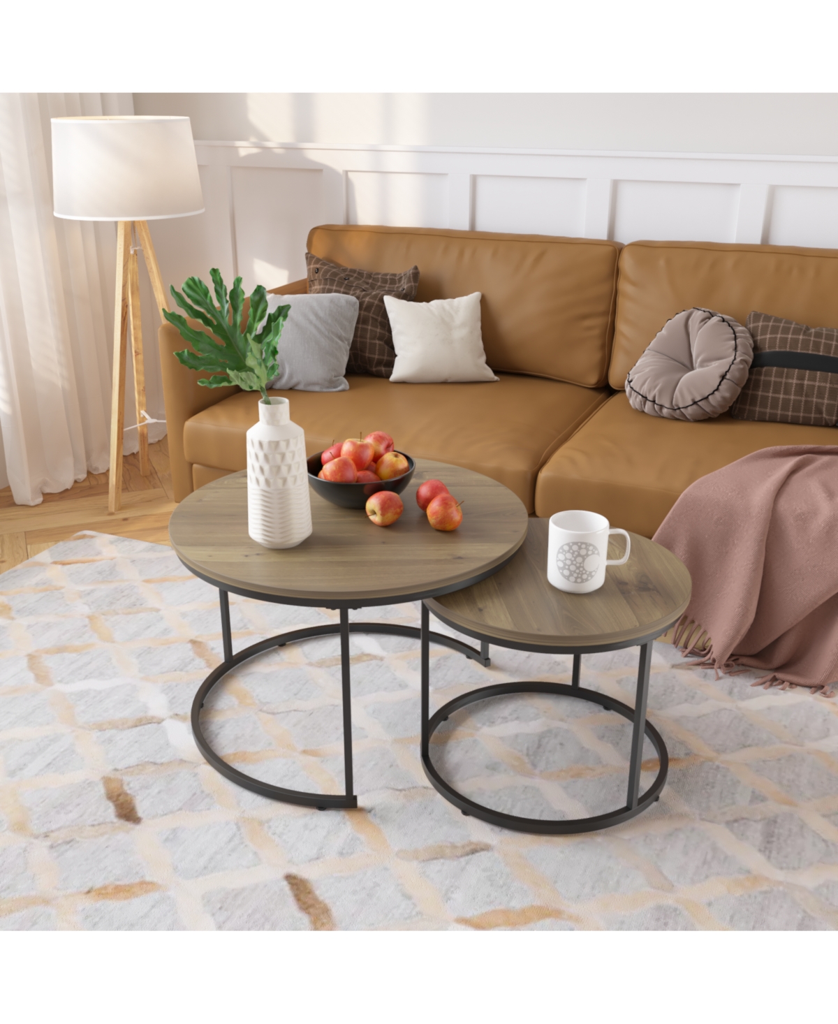 Flynama 27.6" Nesting Coffee Table Set of 2 Mdf Marble Top Metal Frame Side Tables