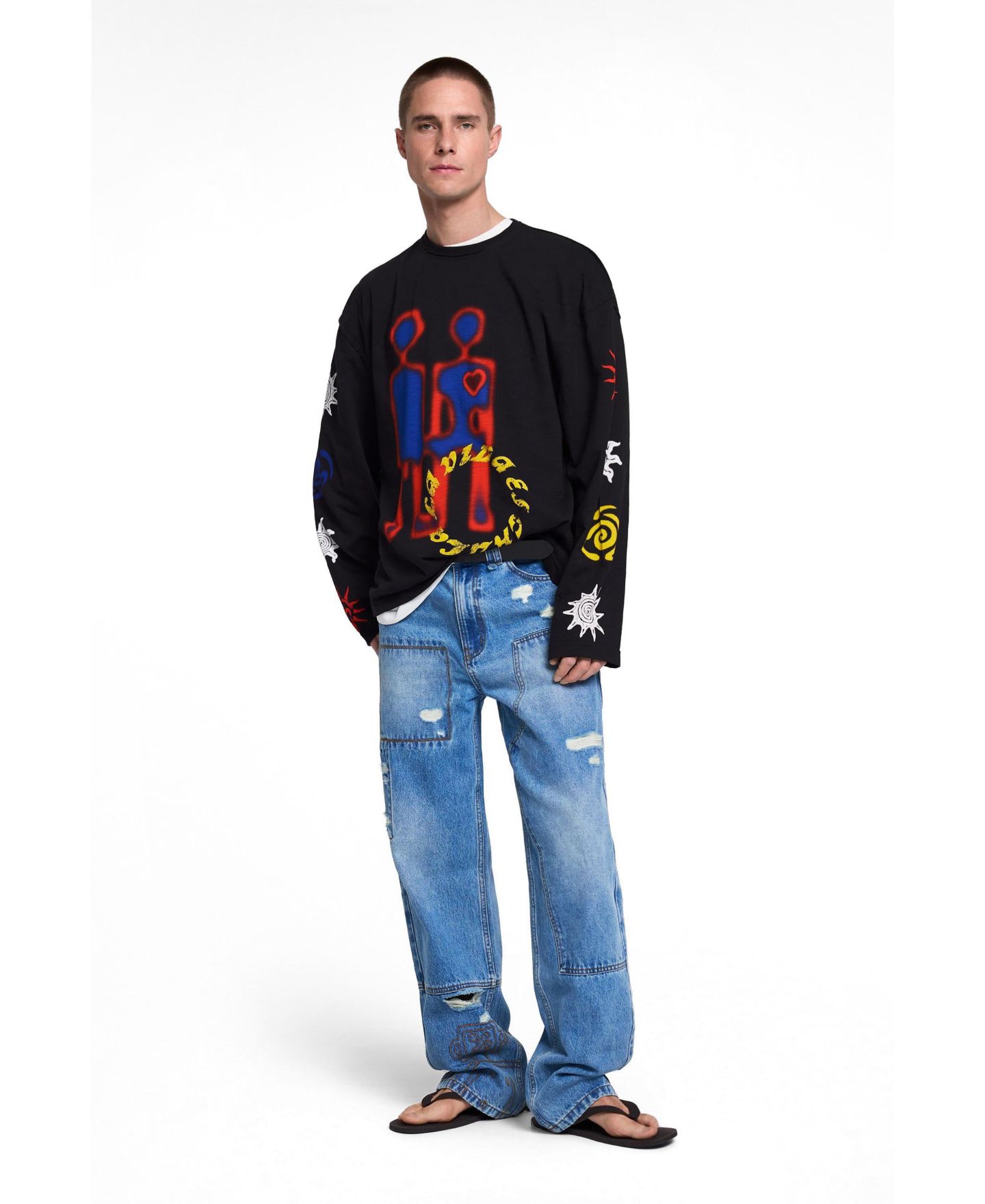 Мужская футболка Desigual Printed Long Sleeve, цвет: Чёрный — фото 2