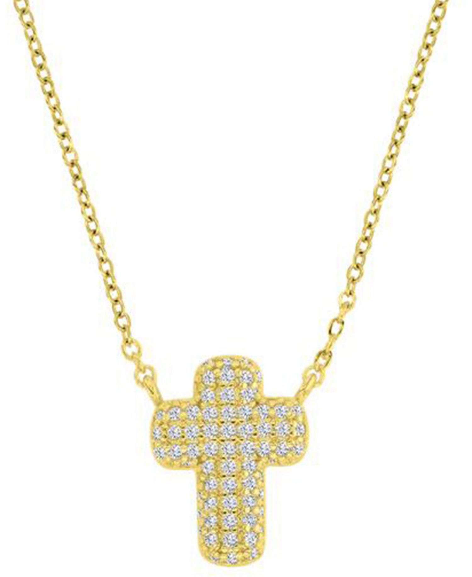 14k Gold-Plated Mini Pave Cross Pendant Necklace