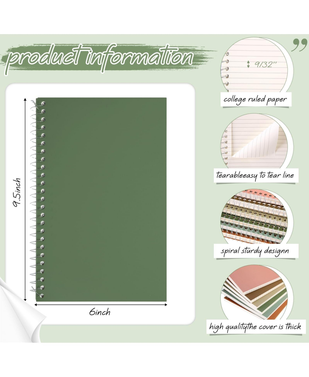 Danrong 2 Subject Spiral Notebooks College Ruled 100 Sheets Durable Pocket Divider Bulk for Office School Home