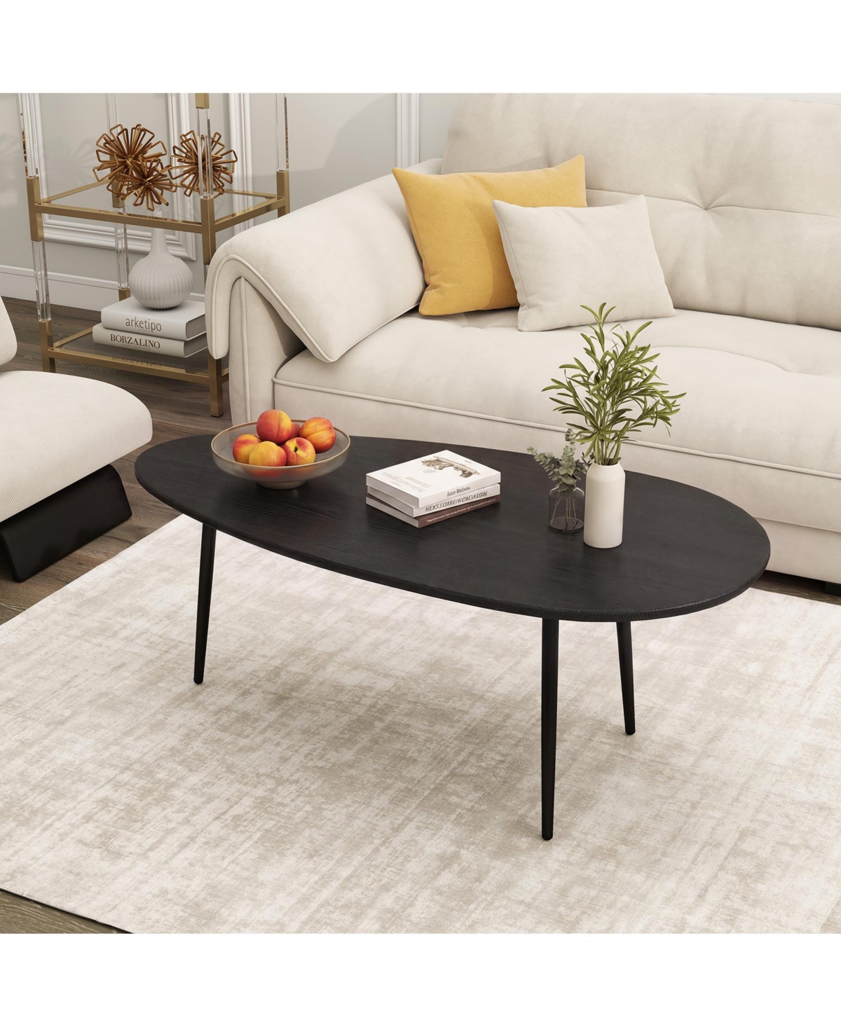 Costway Oval Coffee Table, Mid Century Center Table with Sturdy Metal Construction for Home
