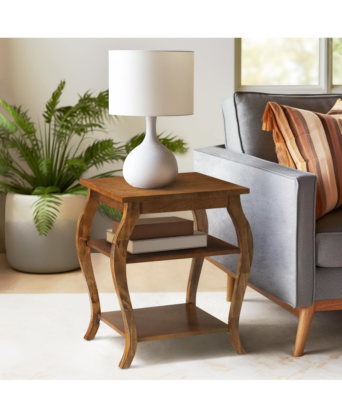 Flynama Square Accent Table 2 Tier Open Storage Cabriole Legs Design