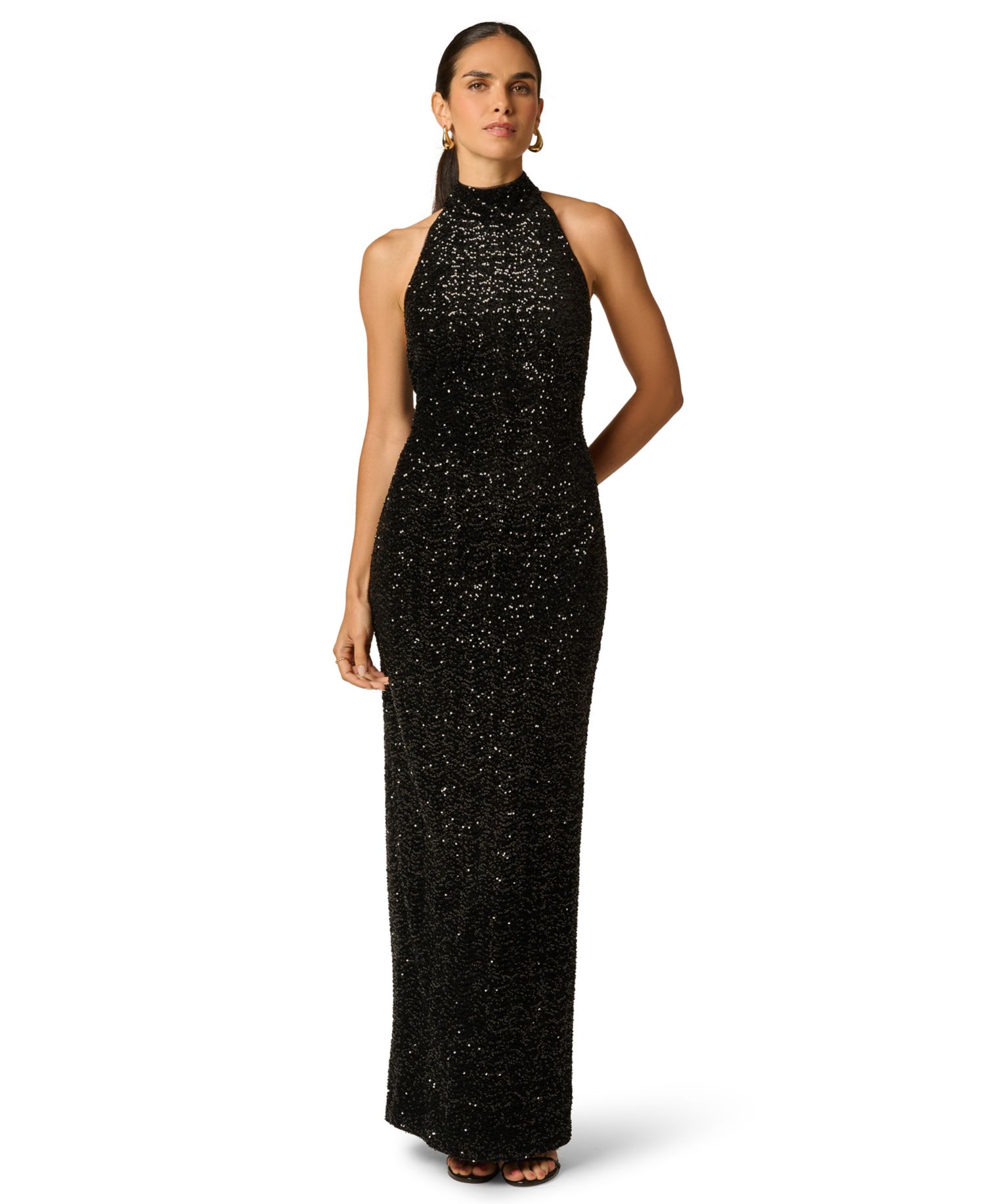 Women's Halter Sequin Open-Back Long Dress
